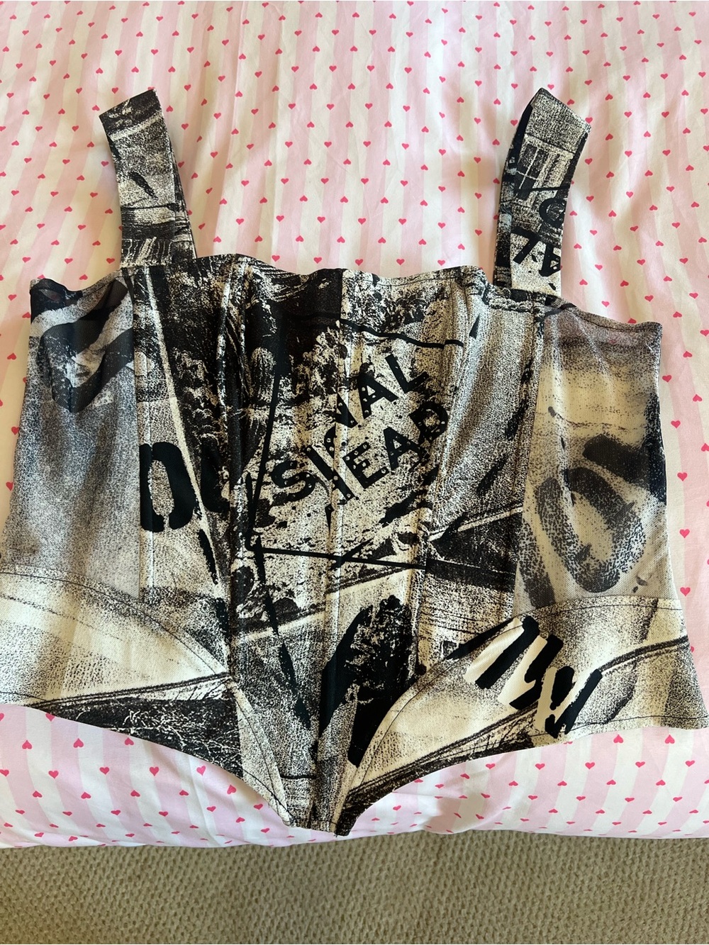 Miaou Black and Beige Printed Bustier Top